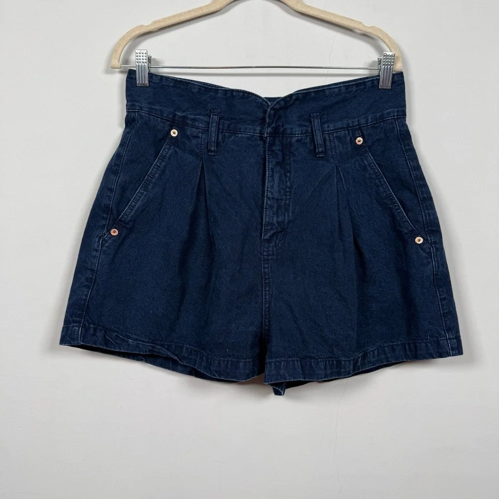 Vintage High Waist 100% Cotton Pleated Denim Women's Shorts, Size 13